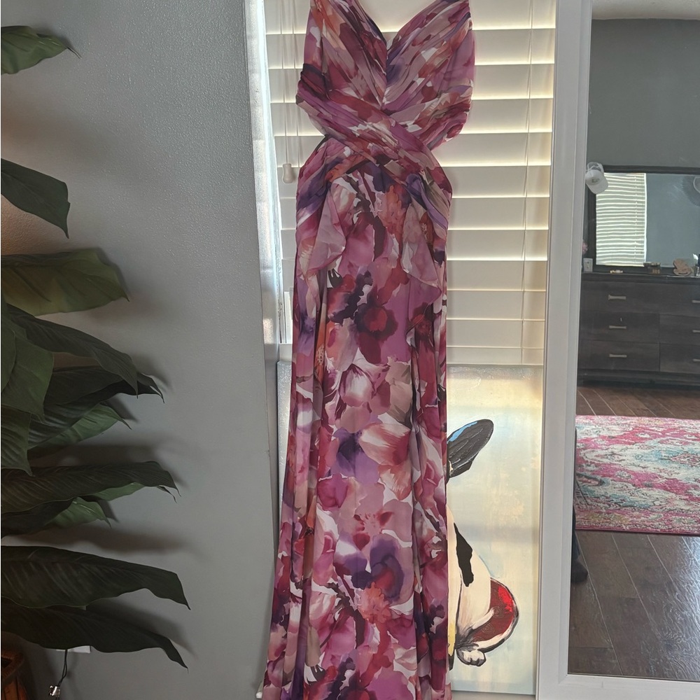 Xscape Floral Pink and Purple Maxi Dress
